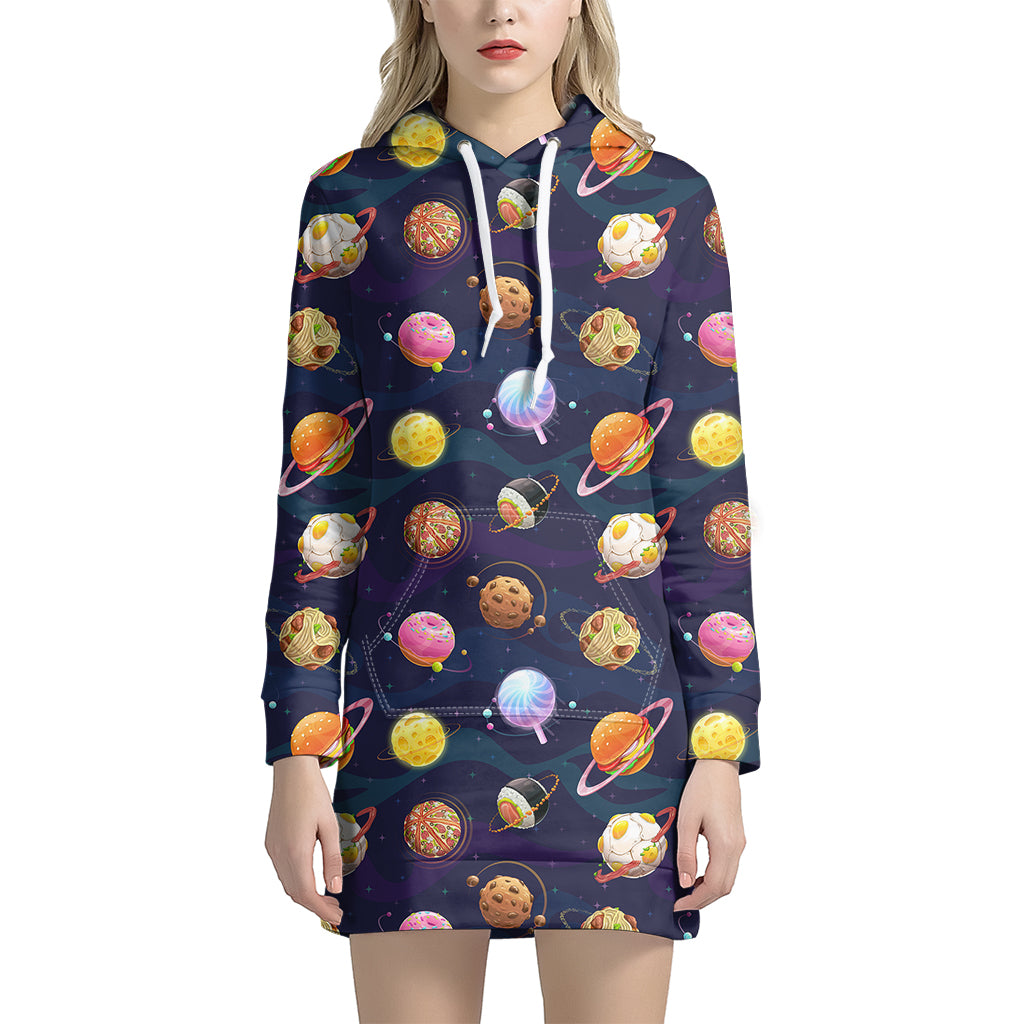Food Planets Pattern Print Hoodie Dress