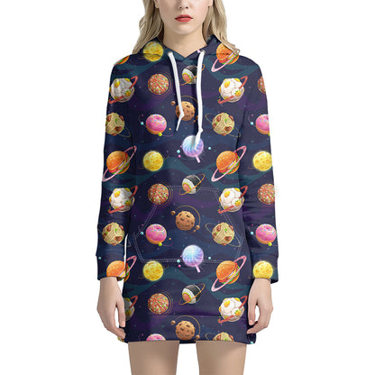 Food Planets Pattern Print Hoodie Dress