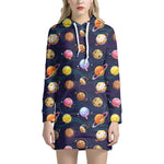 Food Planets Pattern Print Hoodie Dress
