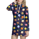 Food Planets Pattern Print Hoodie Dress