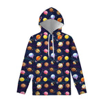Food Planets Pattern Print Pullover Hoodie