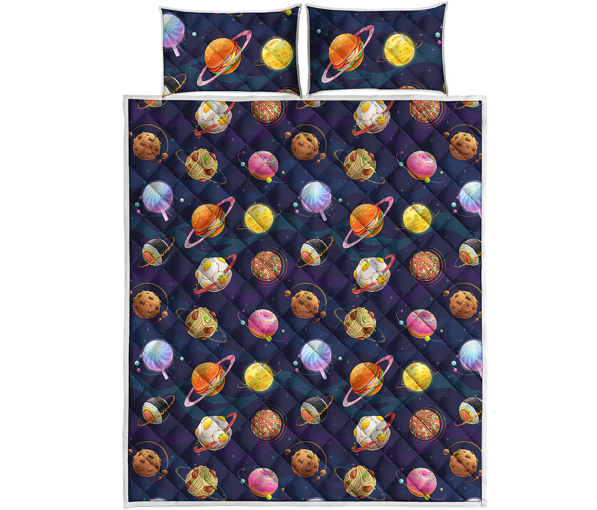 Food Planets Pattern Print Quilt Bed Set