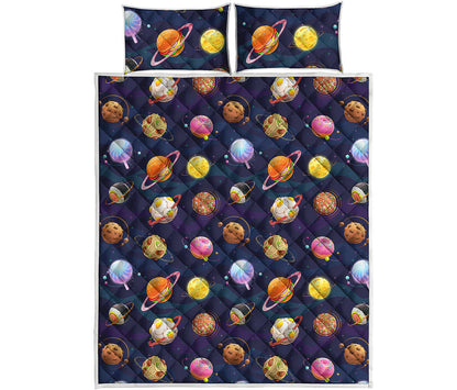 Food Planets Pattern Print Quilt Bed Set
