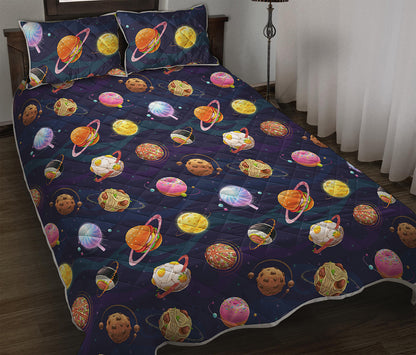 Food Planets Pattern Print Quilt Bed Set