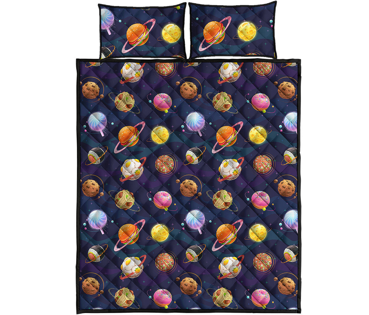 Food Planets Pattern Print Quilt Bed Set