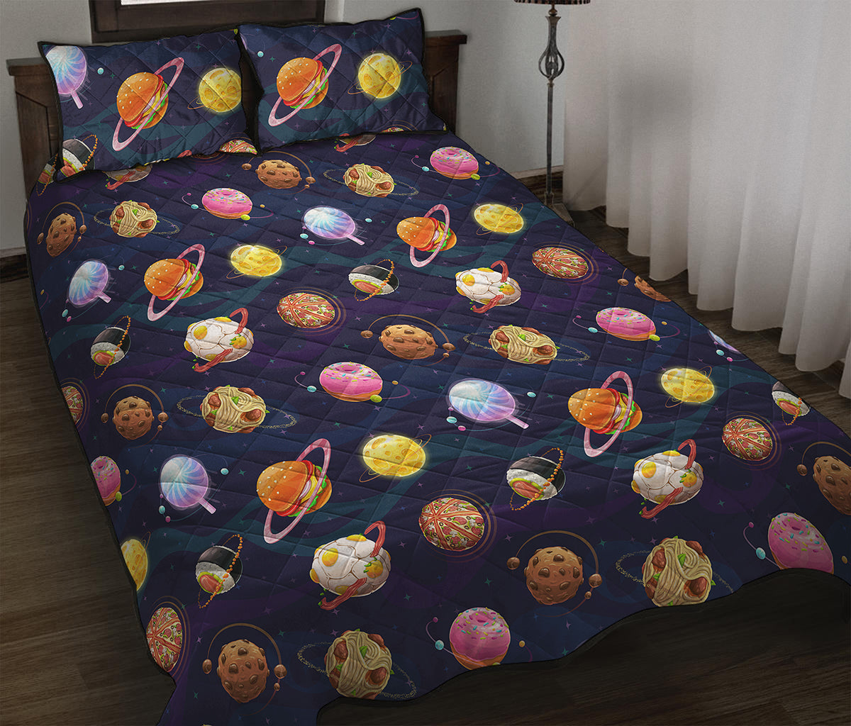 Food Planets Pattern Print Quilt Bed Set