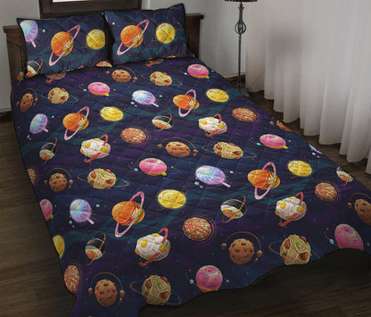Food Planets Pattern Print Quilt Bed Set