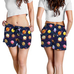 Food Planets Pattern Print Women's Shorts