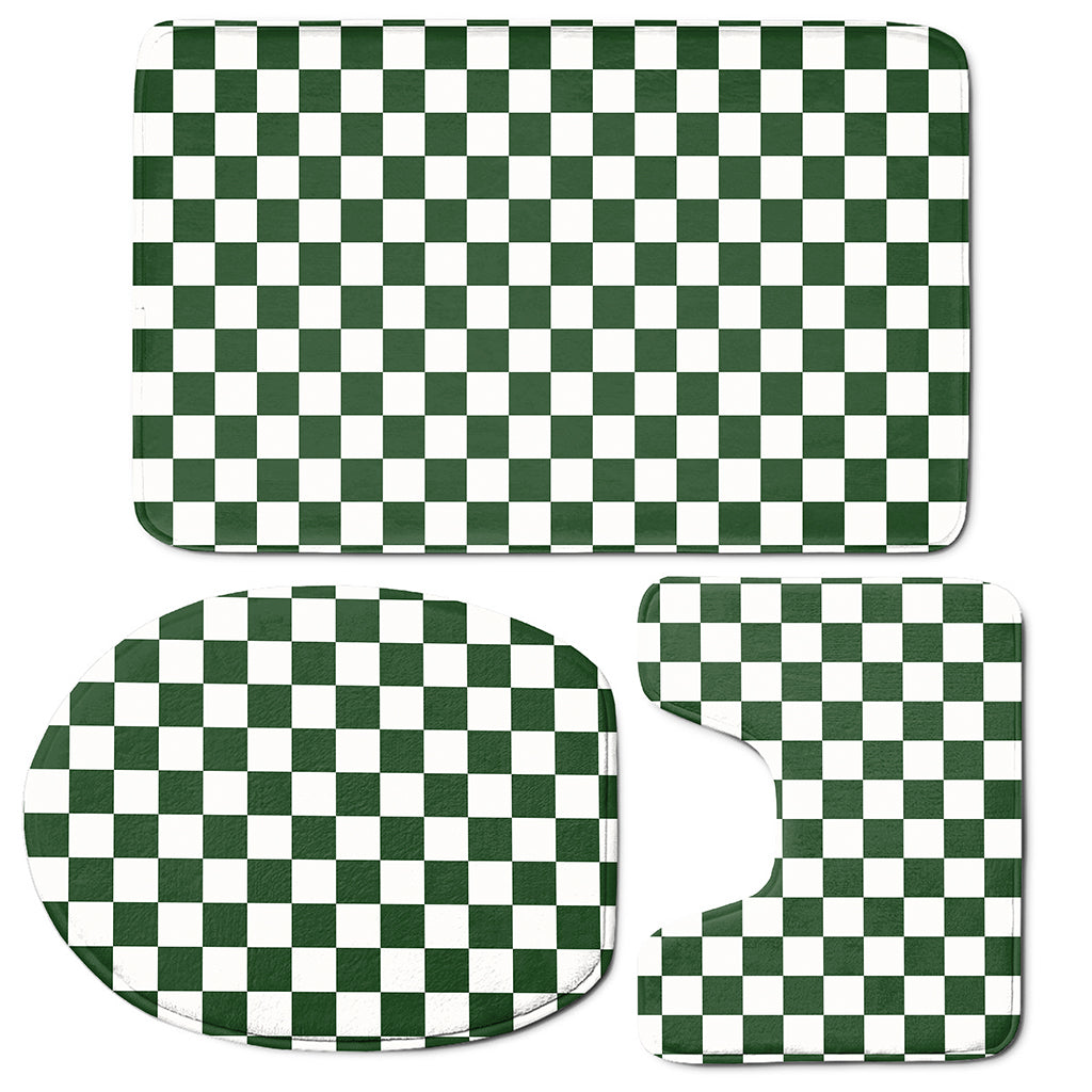 Forest Green And White Checkered Print 3 Piece Bath Mat Set