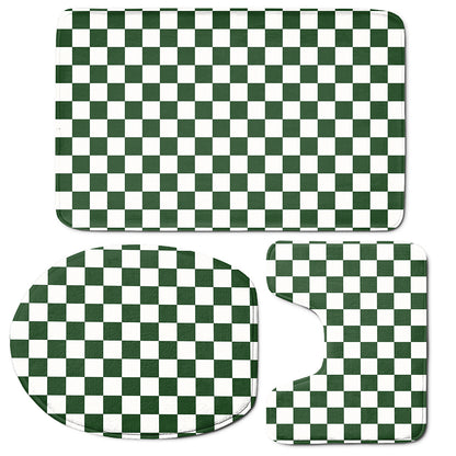 Forest Green And White Checkered Print 3 Piece Bath Mat Set