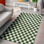 Forest Green And White Checkered Print Area Rug