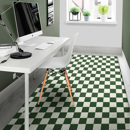 Forest Green And White Checkered Print Area Rug