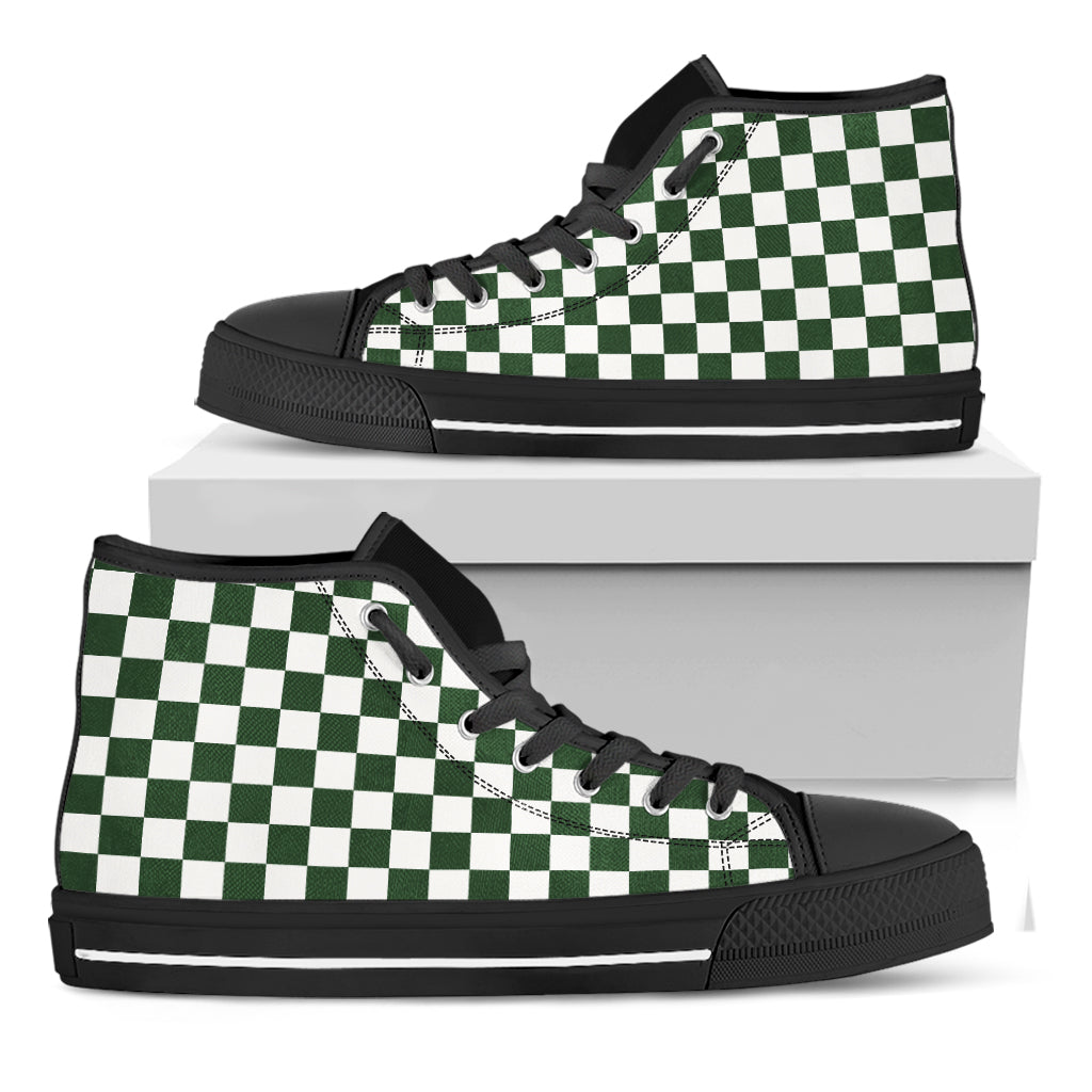 Forest Green And White Checkered Print Black High Top Shoes