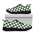 Forest Green And White Checkered Print Black Running Shoes