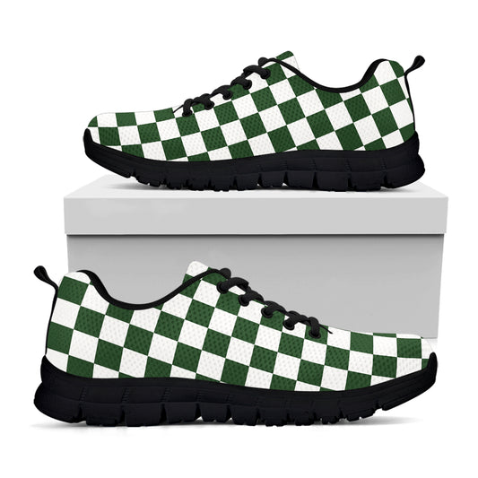 Forest Green And White Checkered Print Black Sneakers
