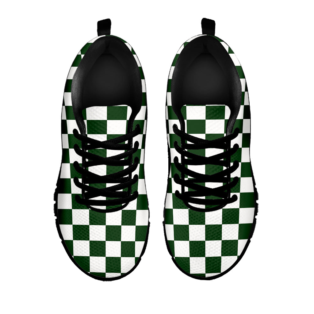 Forest Green And White Checkered Print Black Sneakers