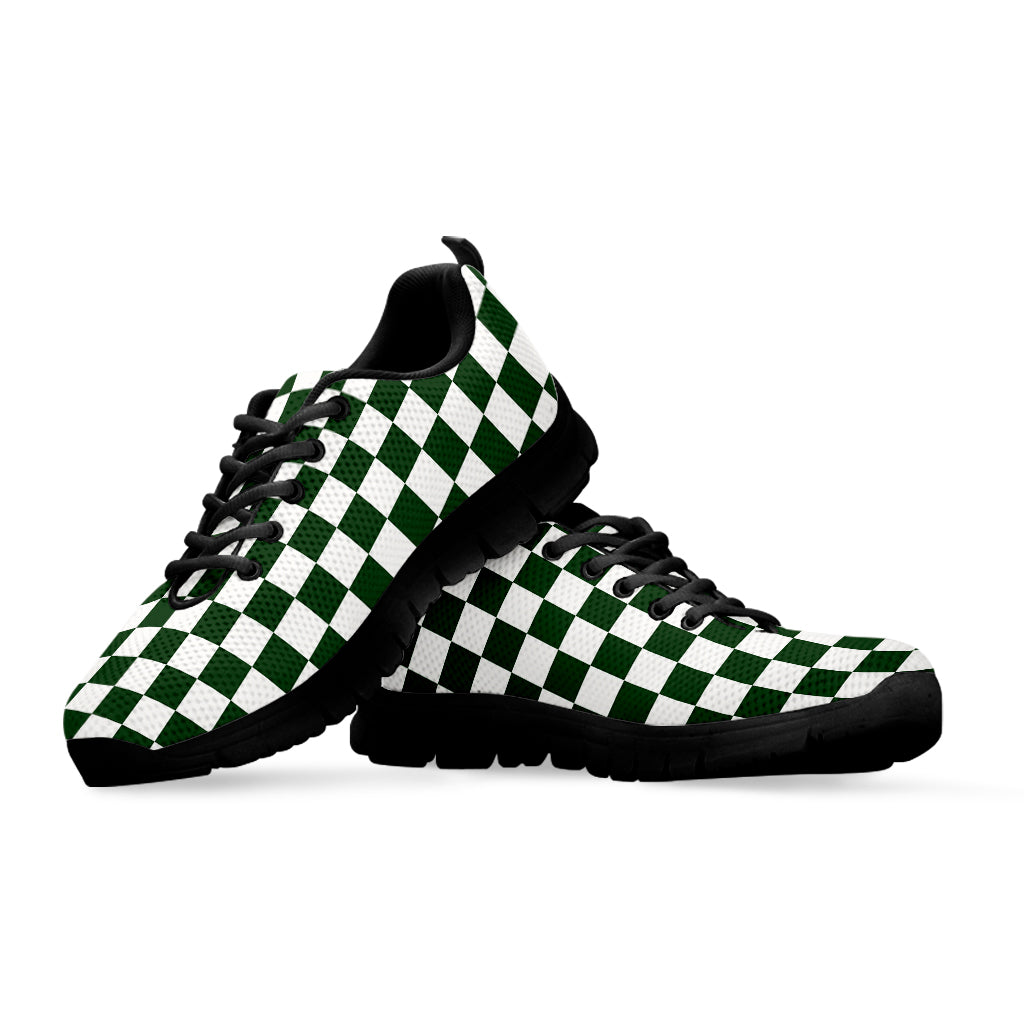Forest Green And White Checkered Print Black Sneakers