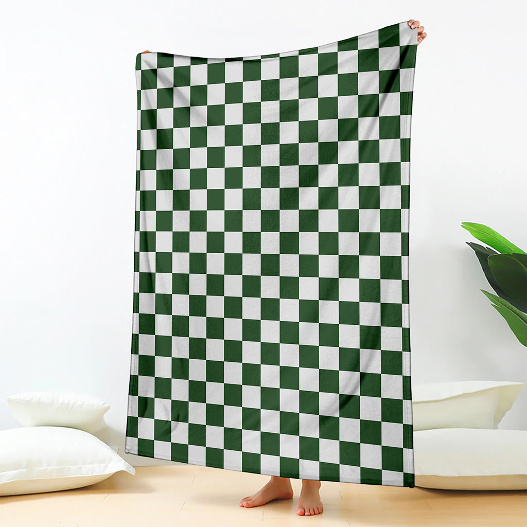 Forest Green And White Checkered Print Blanket