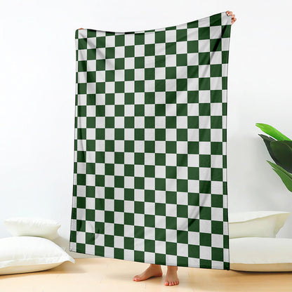 Forest Green And White Checkered Print Blanket