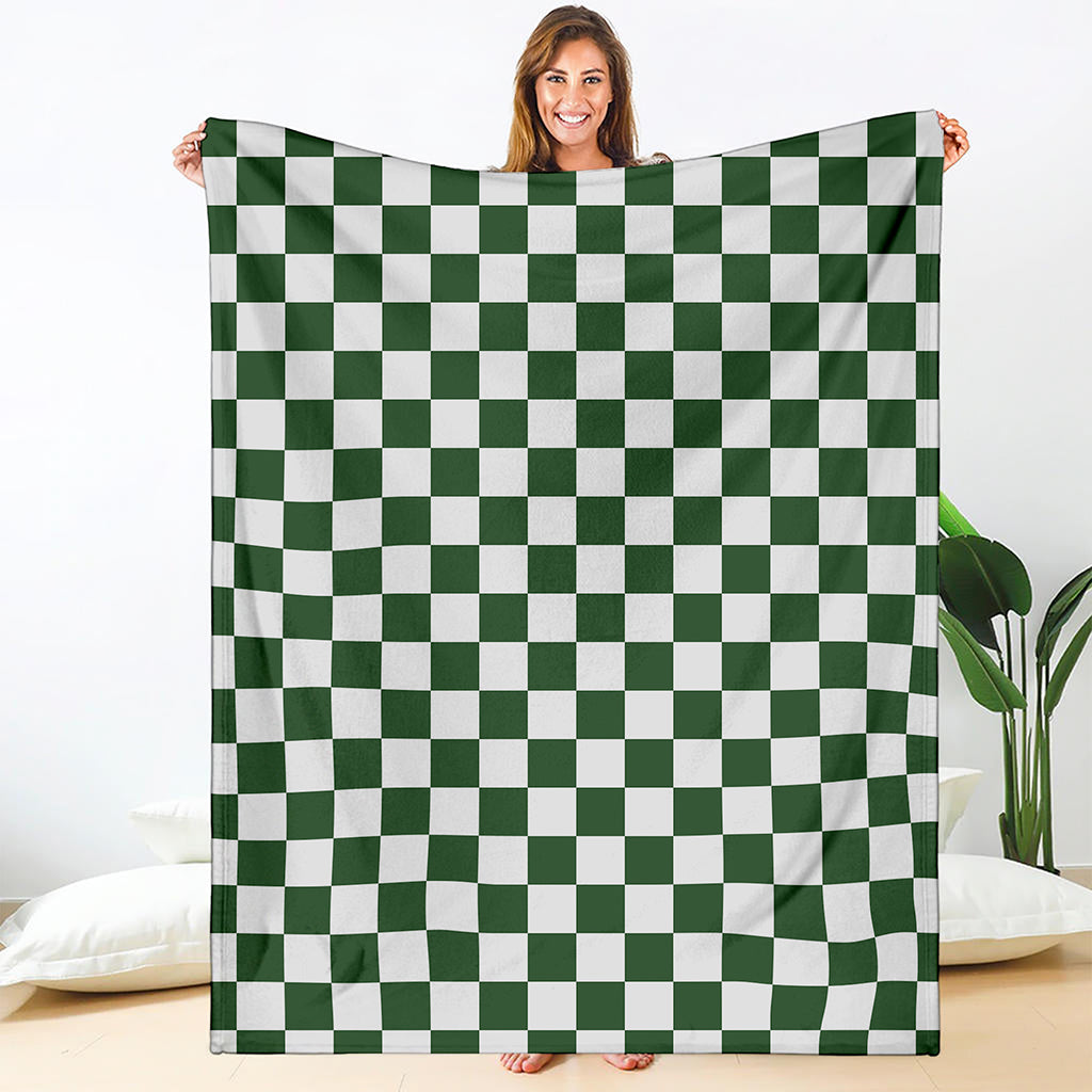 Forest Green And White Checkered Print Blanket