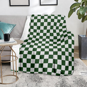 Forest Green And White Checkered Print Blanket