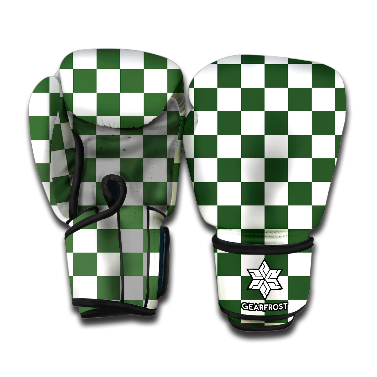 Forest Green And White Checkered Print Boxing Gloves