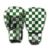 Forest Green And White Checkered Print Boxing Gloves