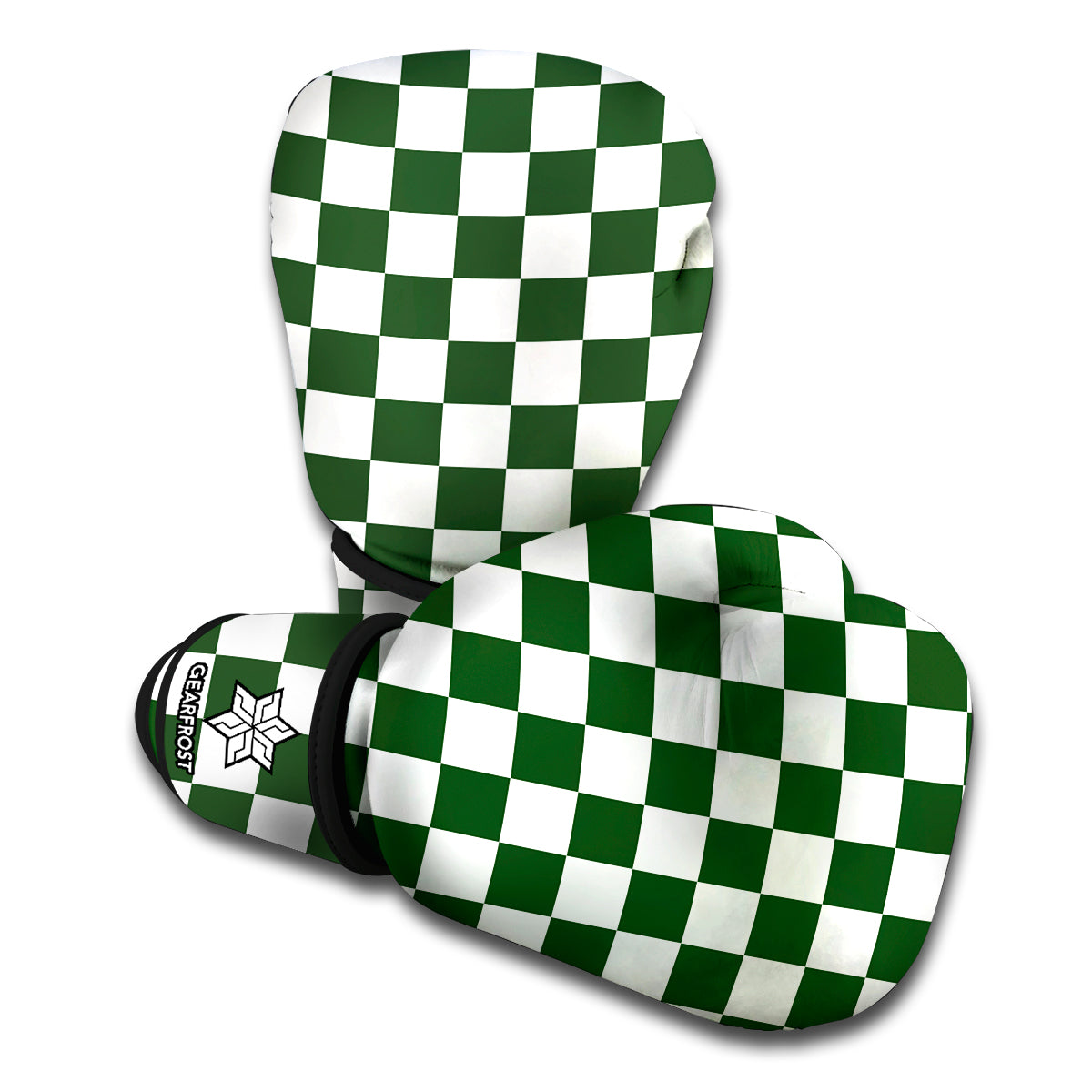 Forest Green And White Checkered Print Boxing Gloves