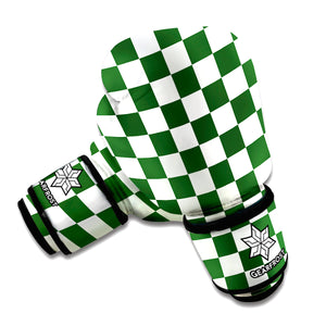 Forest Green And White Checkered Print Boxing Gloves