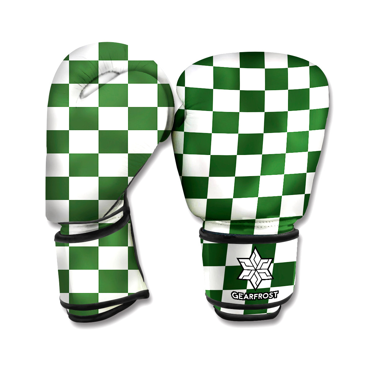 Forest Green And White Checkered Print Boxing Gloves