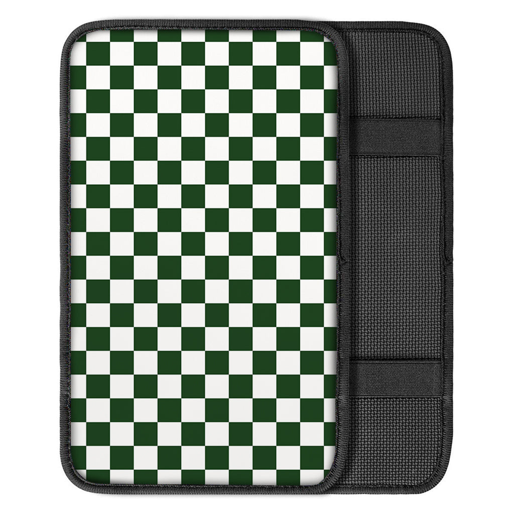 Forest Green And White Checkered Print Car Center Console Cover