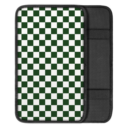 Forest Green And White Checkered Print Car Center Console Cover