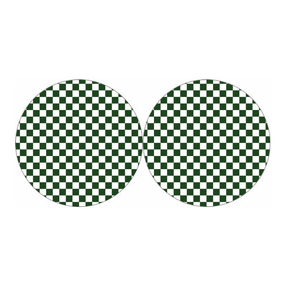 Forest Green And White Checkered Print Car Coasters