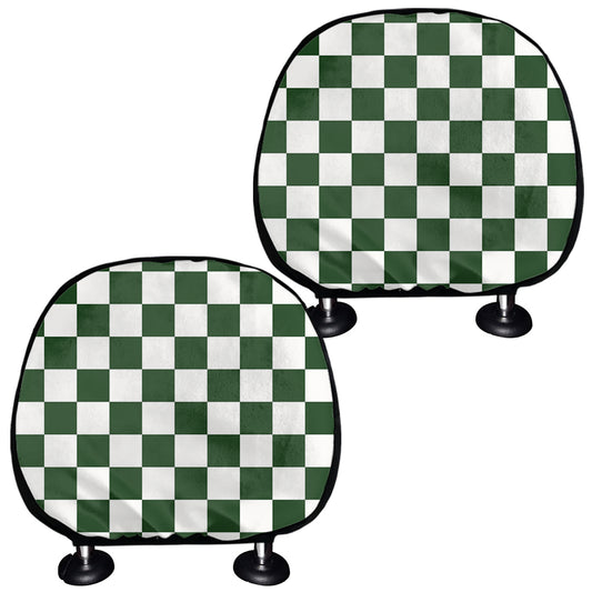 Forest Green And White Checkered Print Car Headrest Covers