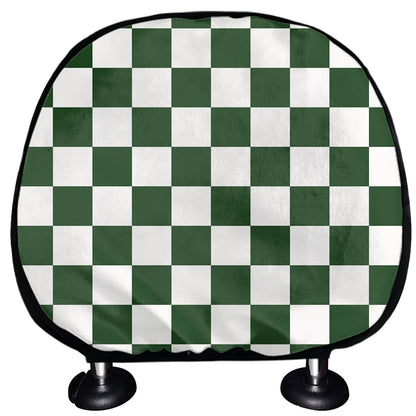 Forest Green And White Checkered Print Car Headrest Covers