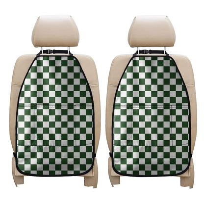 Forest Green And White Checkered Print Car Seat Organizers