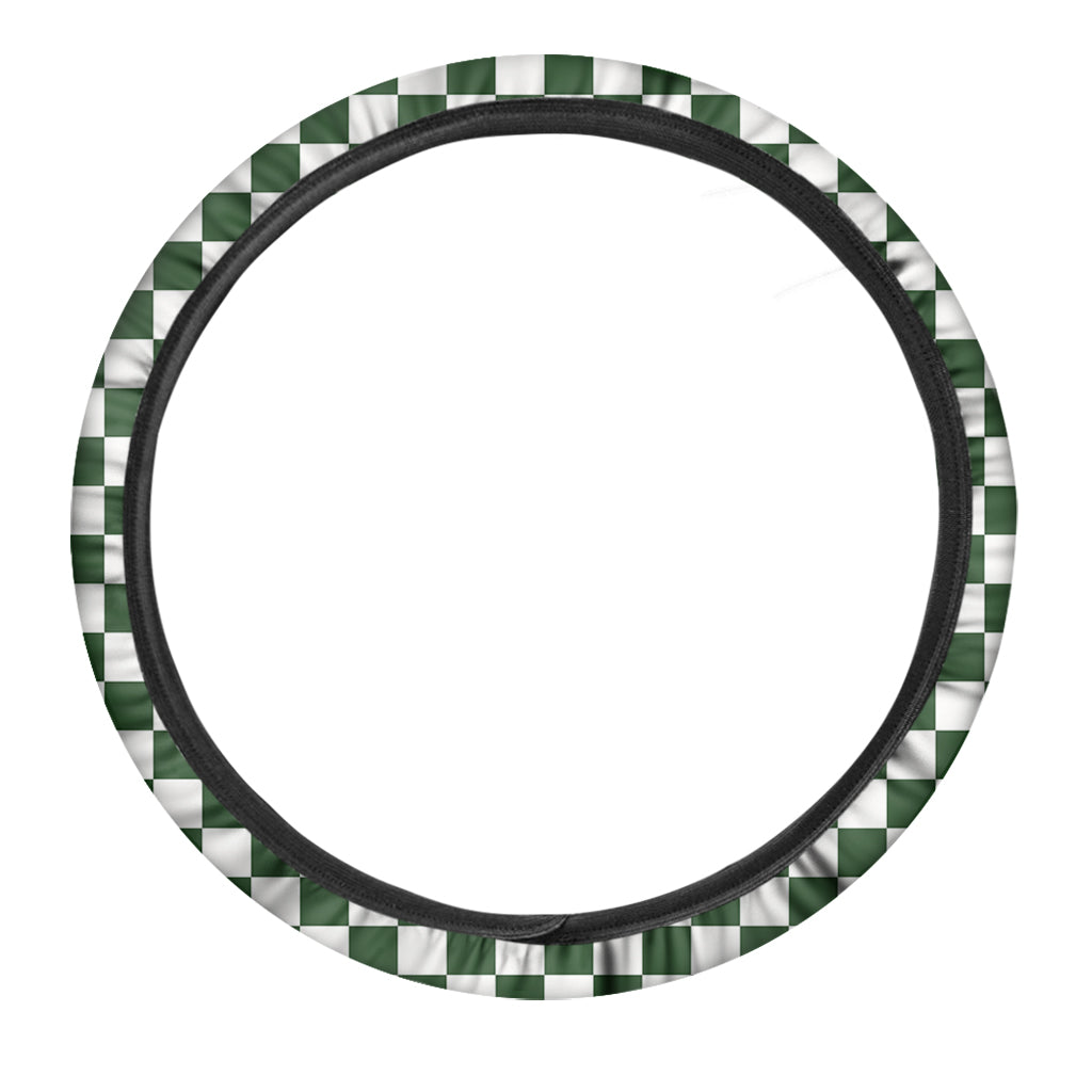 Forest Green And White Checkered Print Car Steering Wheel Cover