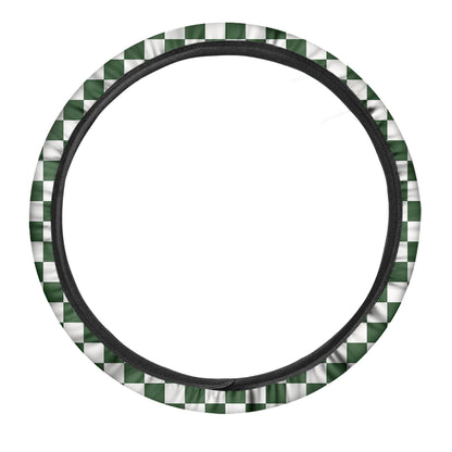 Forest Green And White Checkered Print Car Steering Wheel Cover