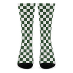 Forest Green And White Checkered Print Crew Socks