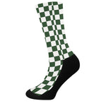 Forest Green And White Checkered Print Crew Socks