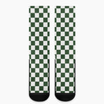 Forest Green And White Checkered Print Crew Socks