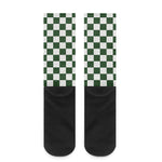 Forest Green And White Checkered Print Crew Socks