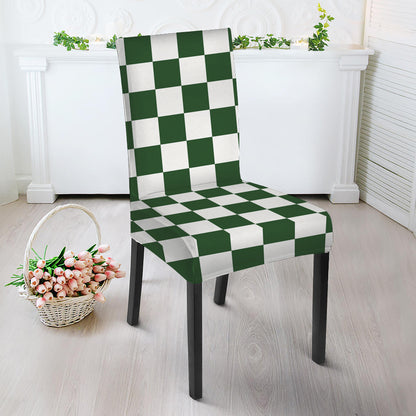 Forest Green And White Checkered Print Dining Chair Slipcover