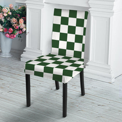 Forest Green And White Checkered Print Dining Chair Slipcover