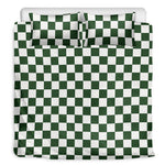 Forest Green And White Checkered Print Duvet Cover Bedding Set