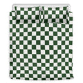 Forest Green And White Checkered Print Duvet Cover Bedding Set