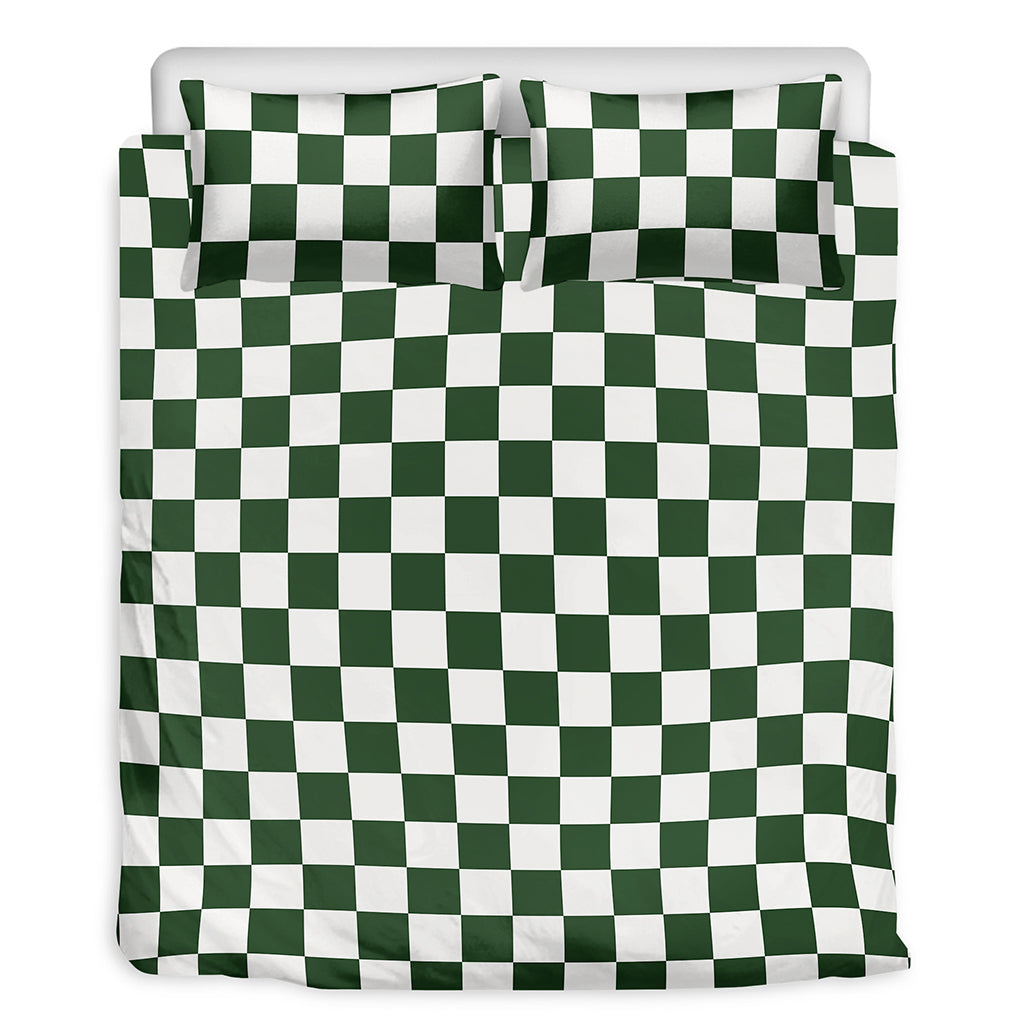 Forest Green And White Checkered Print Duvet Cover Bedding Set