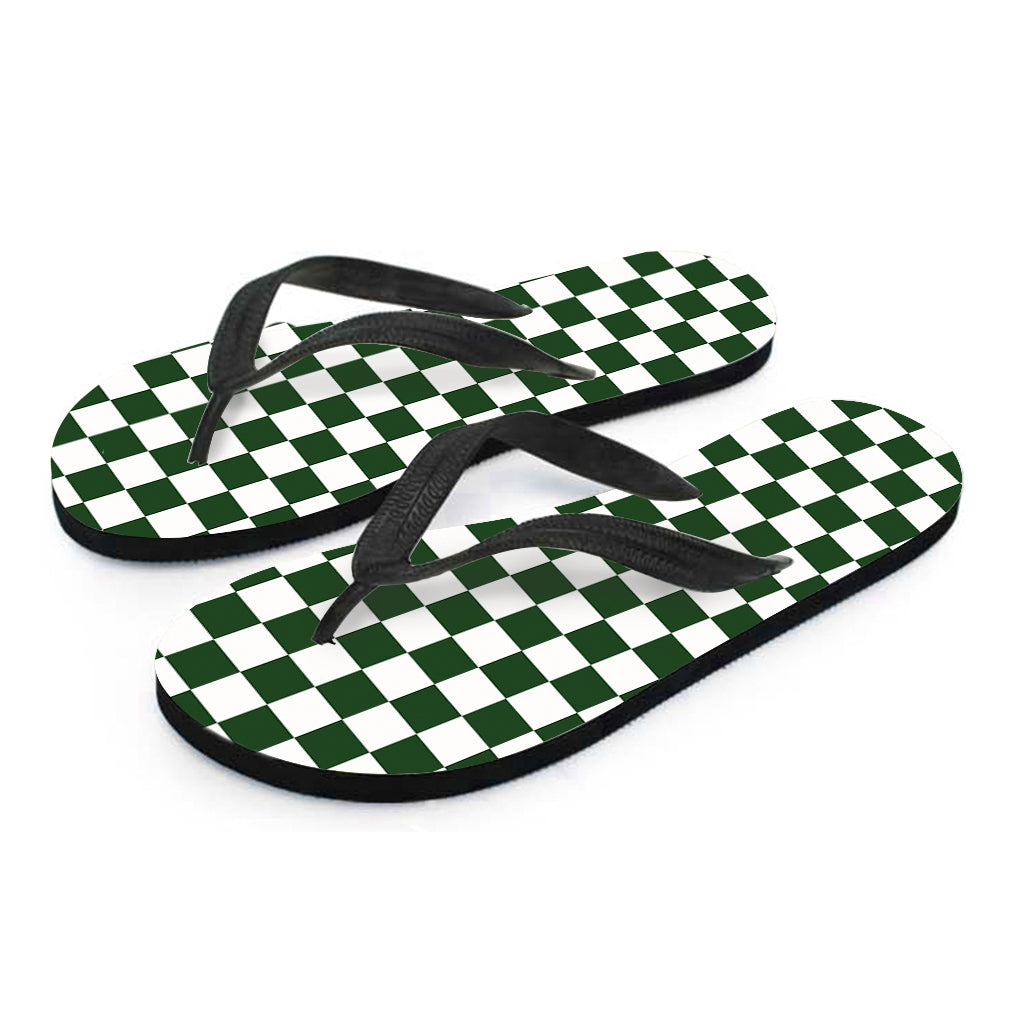 Forest Green And White Checkered Print Flip Flops