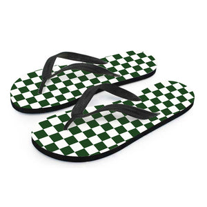 Forest Green And White Checkered Print Flip Flops