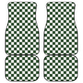 Forest Green And White Checkered Print Front and Back Car Floor Mats